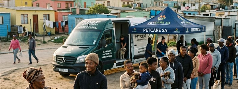 South African township veterinary clinic line scene